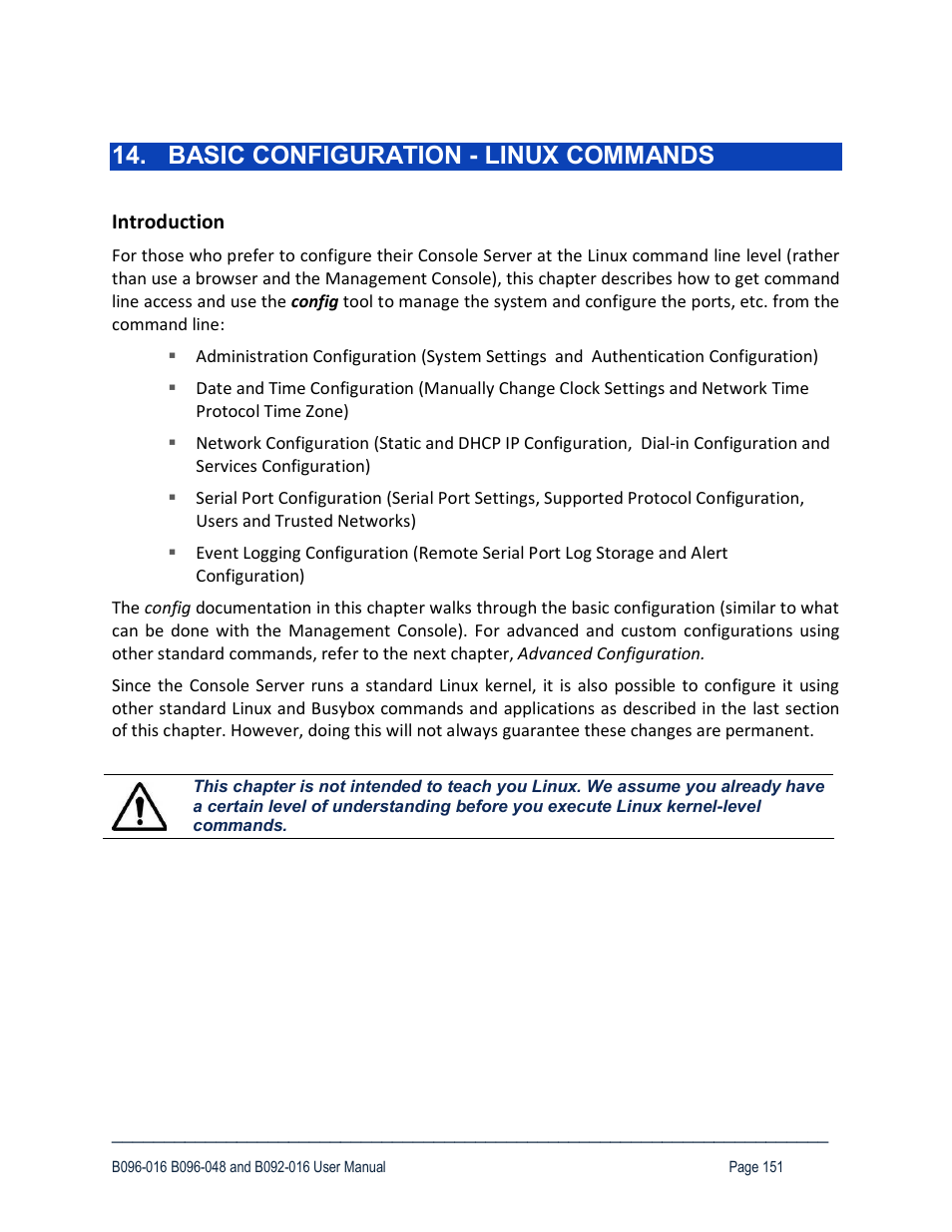 Basic configuration - linux commands, Introduction | Tripp Lite 93-2879 User Manual | Page 151 / 224