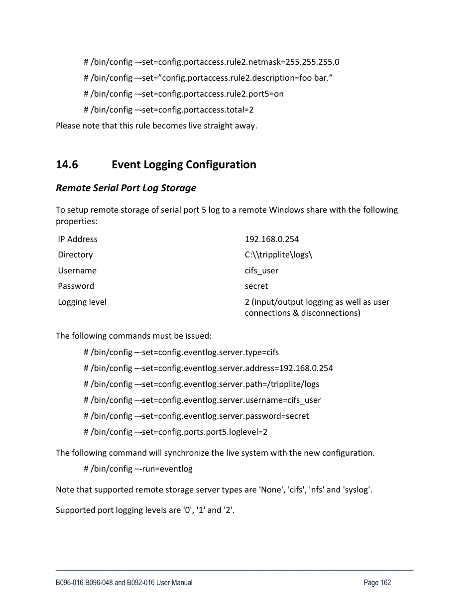 6 event logging configuration | Tripp Lite 93-2879 User Manual | Page 162 / 224