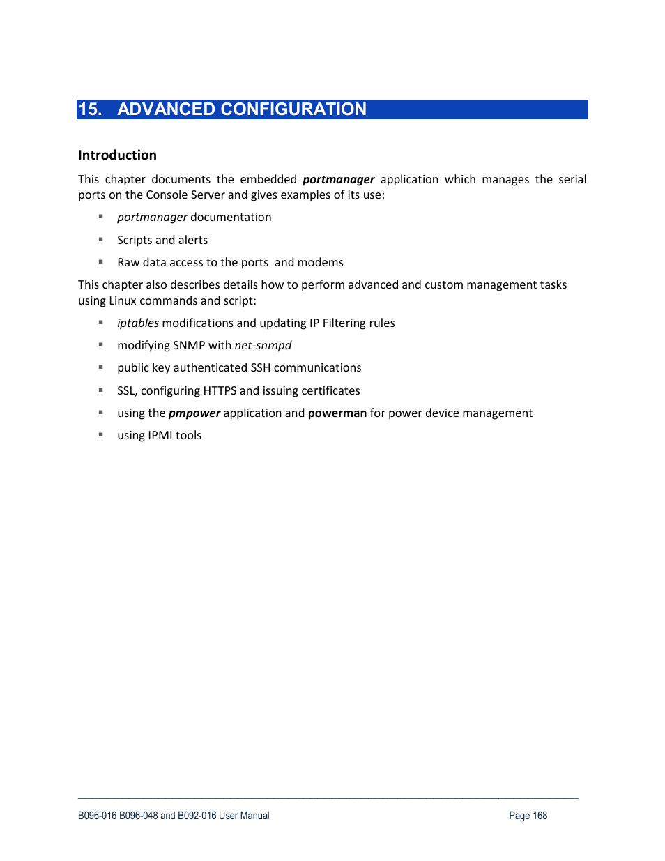 Advanced configuration, Introduction | Tripp Lite 93-2879 User Manual | Page 168 / 224