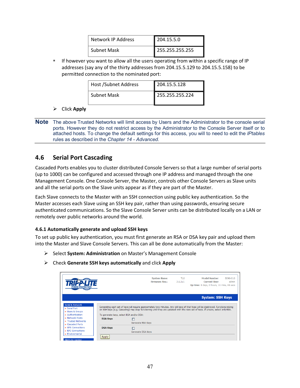 6 serial port cascading | Tripp Lite 93-2879 User Manual | Page 47 / 224