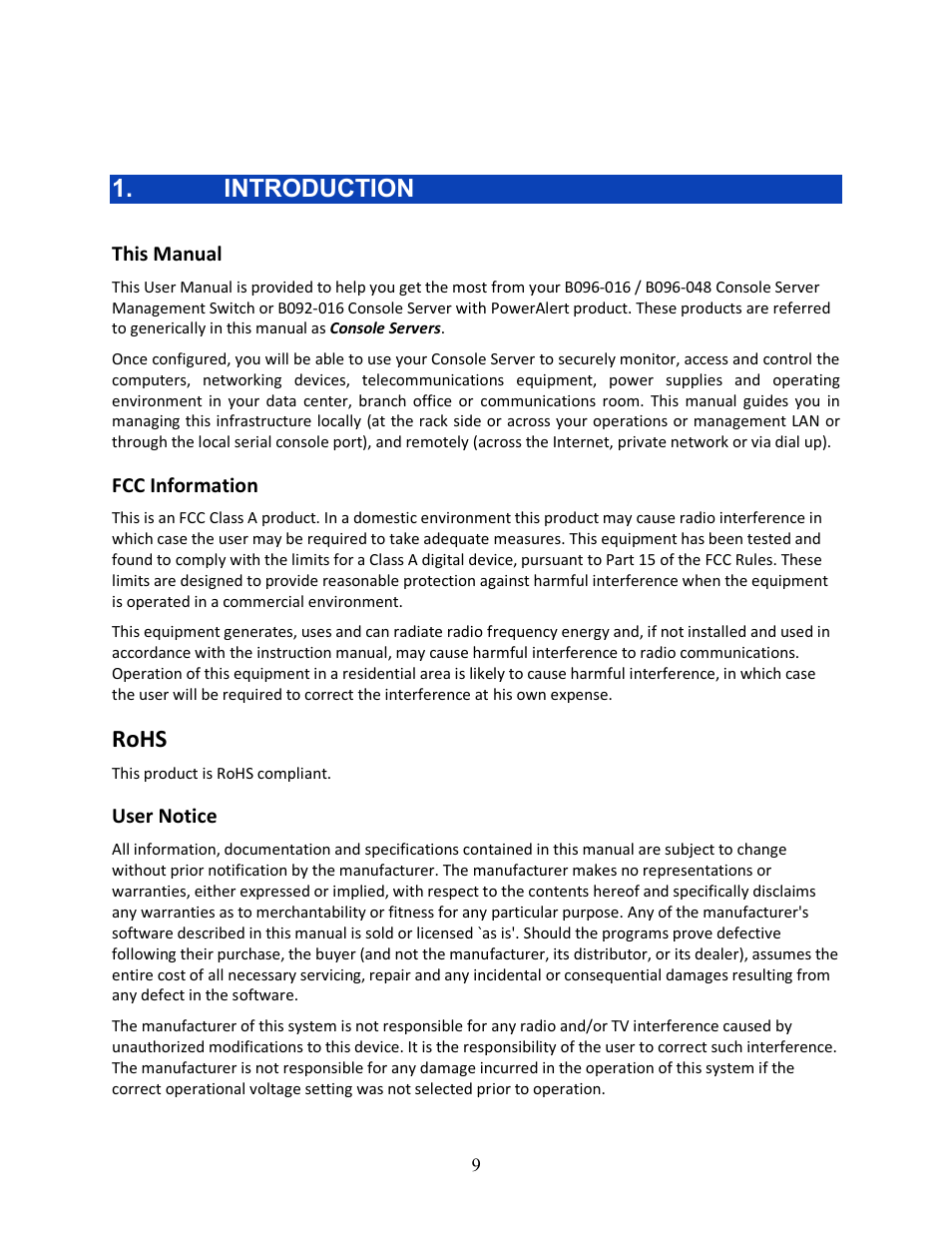 Introduction, Rohs | Tripp Lite 93-2879 User Manual | Page 9 / 224