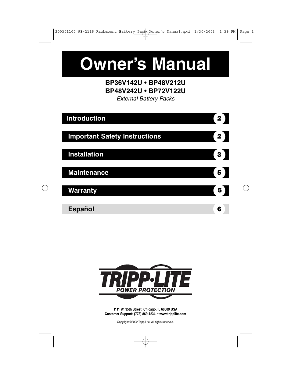 Tripp Lite BP48V212U User Manual | 12 pages