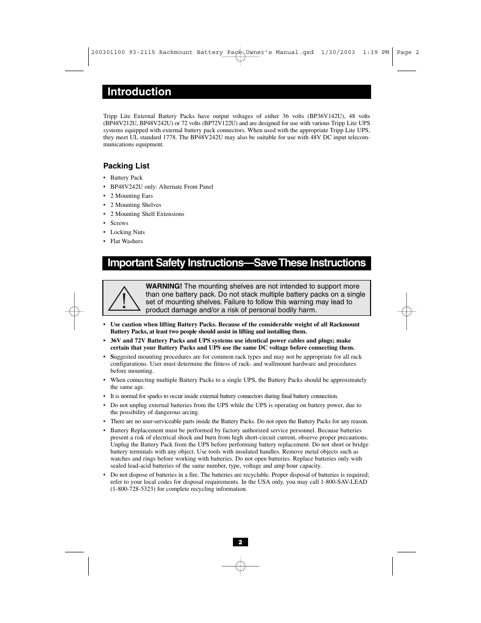 Introduction | Tripp Lite BP48V212U User Manual | Page 2 / 12