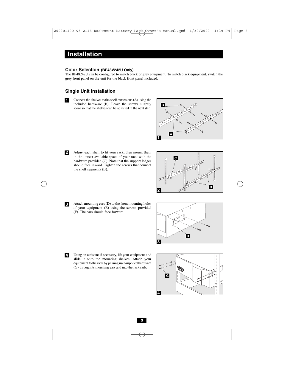 Installation | Tripp Lite BP48V212U User Manual | Page 3 / 12