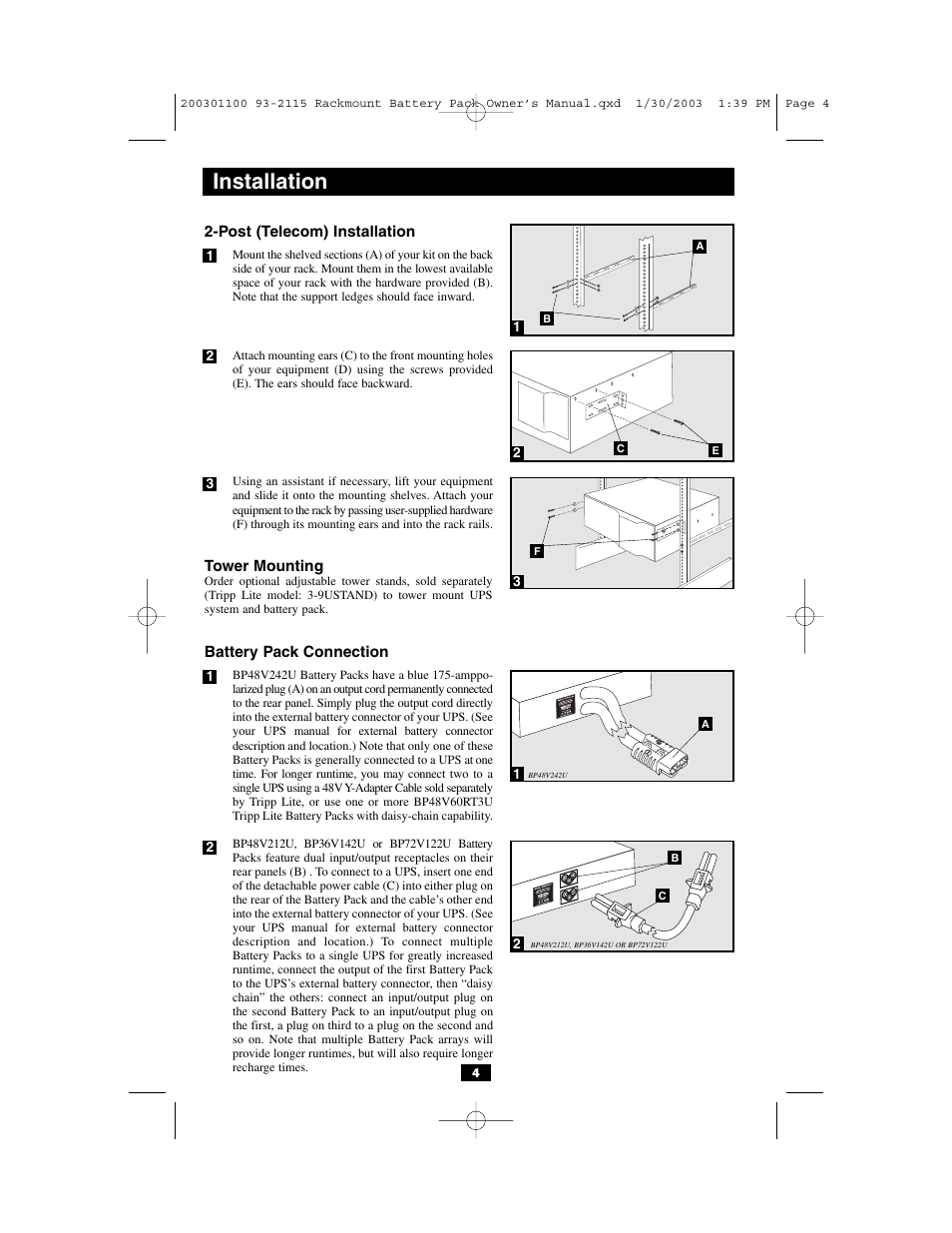 Installation | Tripp Lite BP48V212U User Manual | Page 4 / 12