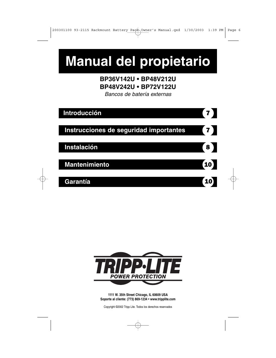 Manual del propietario | Tripp Lite BP48V212U User Manual | Page 6 / 12