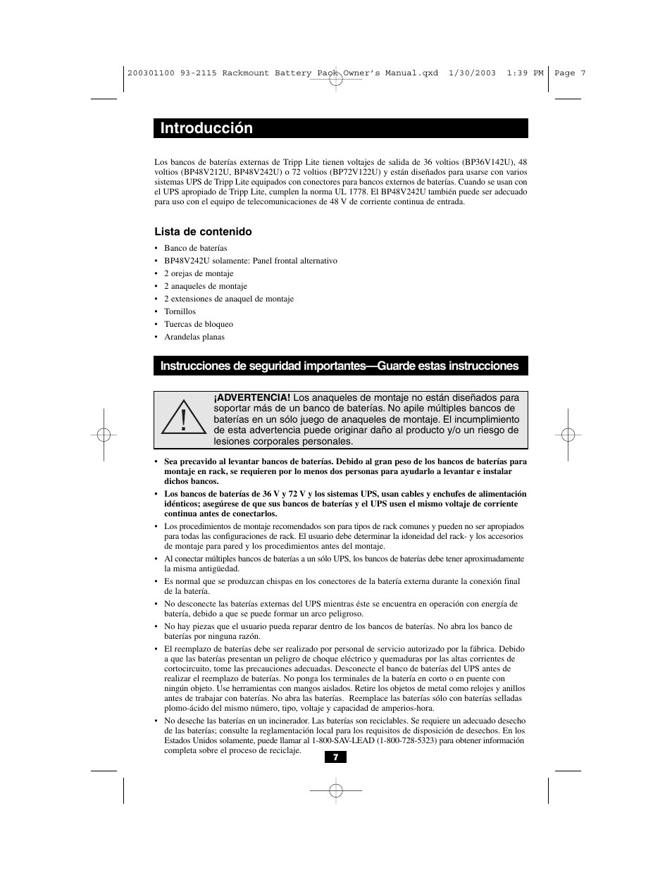 Introducción | Tripp Lite BP48V212U User Manual | Page 7 / 12