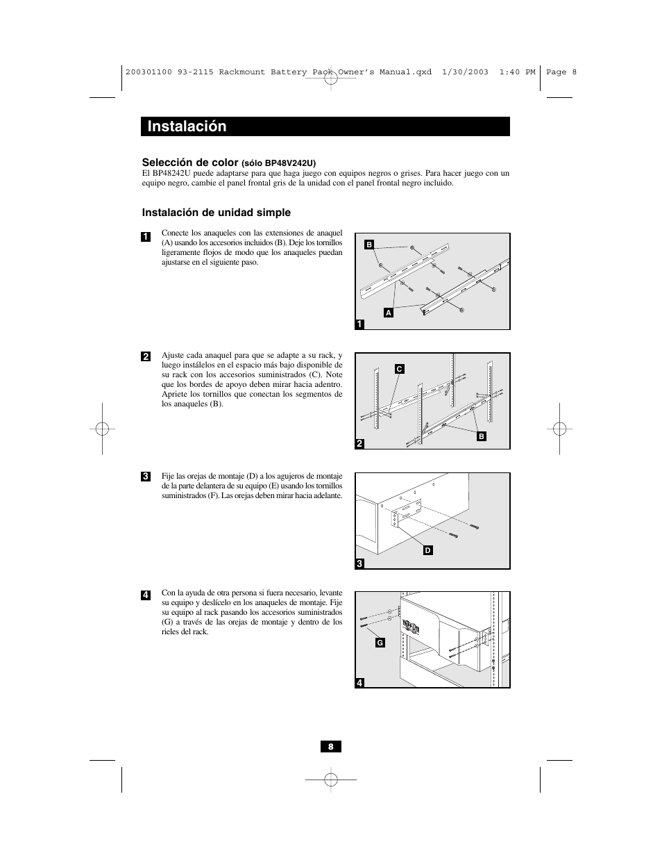 Instalación | Tripp Lite BP48V212U User Manual | Page 8 / 12