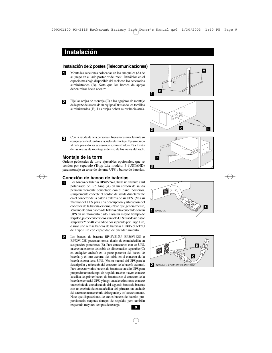 Instalación | Tripp Lite BP48V212U User Manual | Page 9 / 12