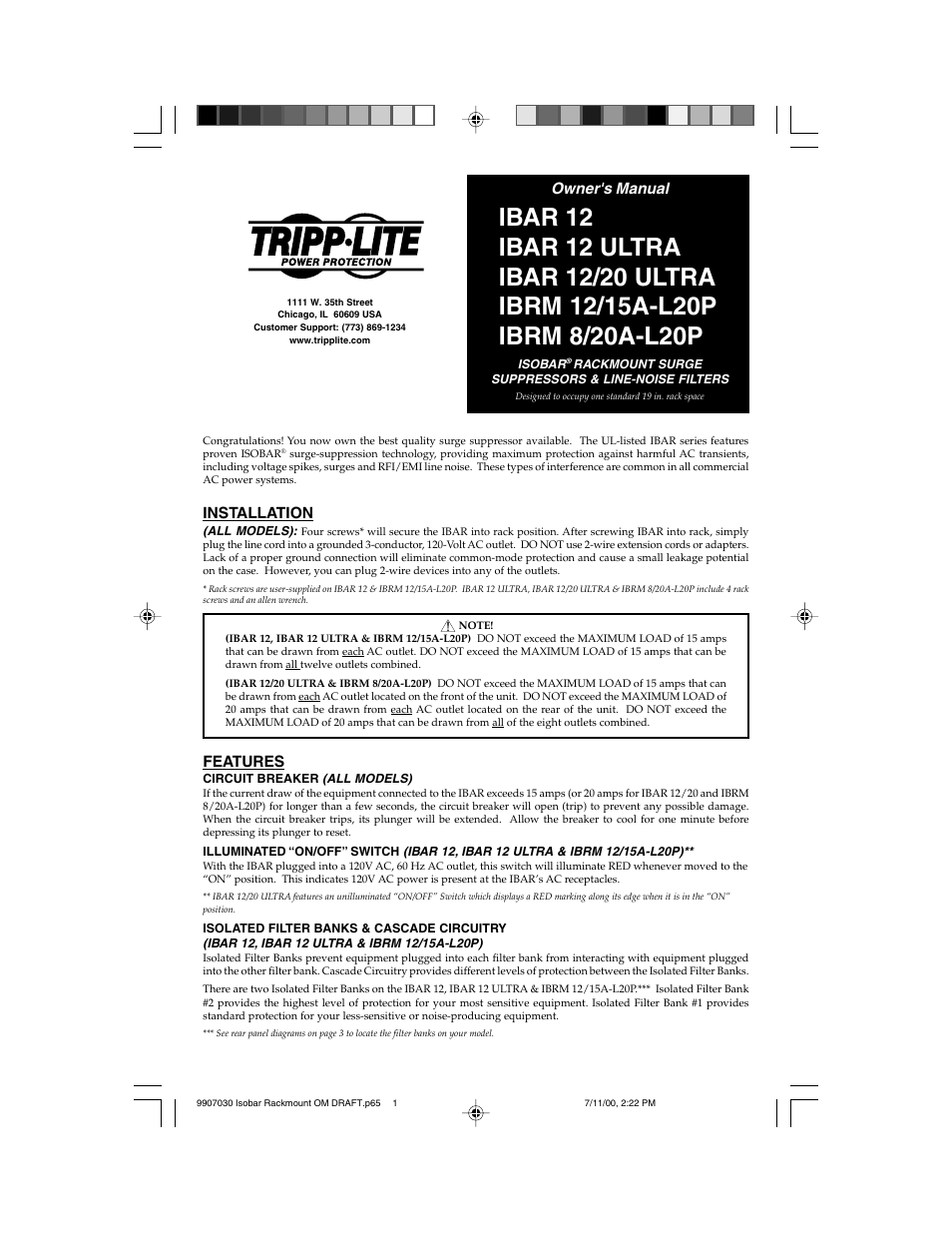 Tripp Lite IBRAM 8/20A-L20P User Manual | 4 pages