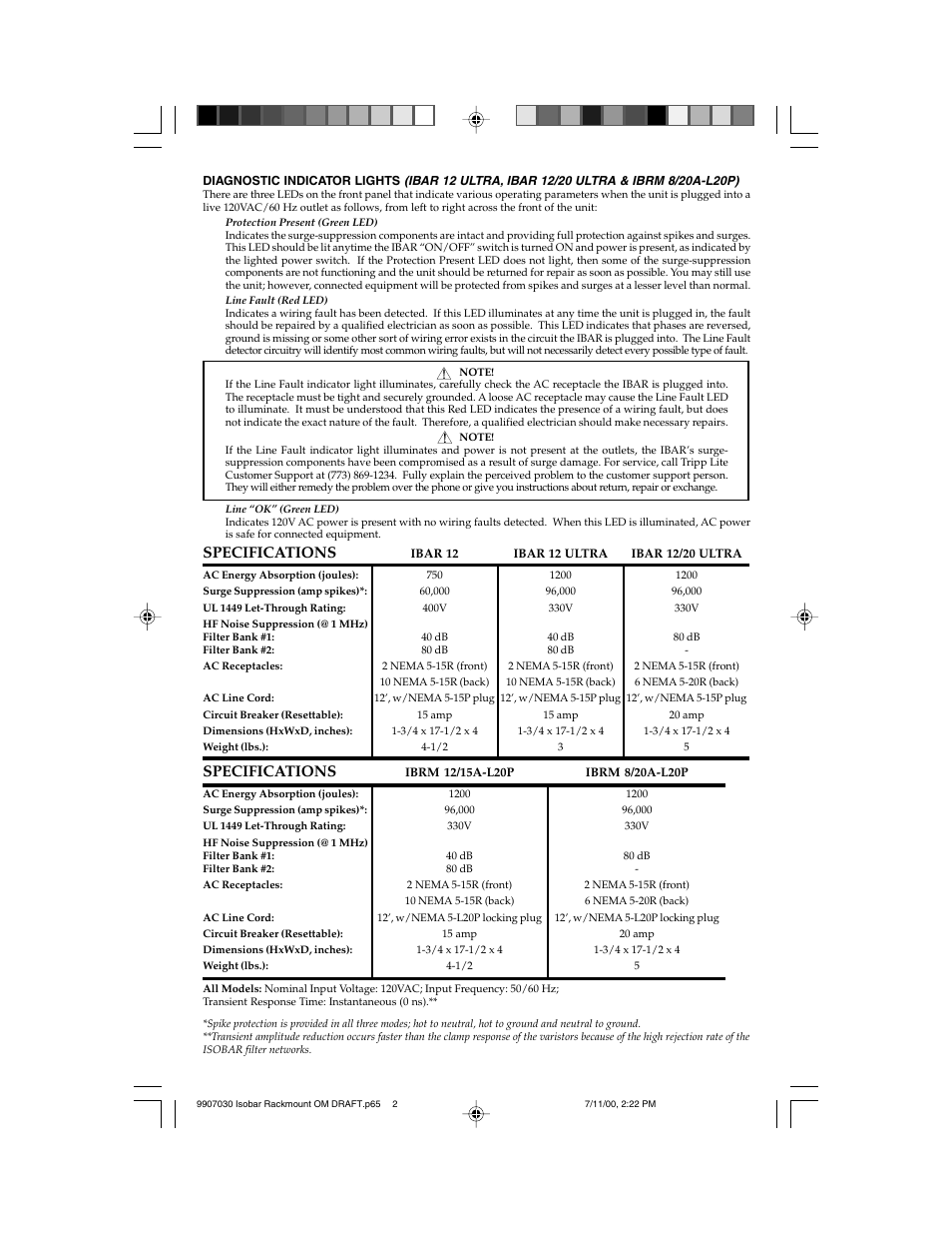 Specifications | Tripp Lite IBRAM 8/20A-L20P User Manual | Page 2 / 4