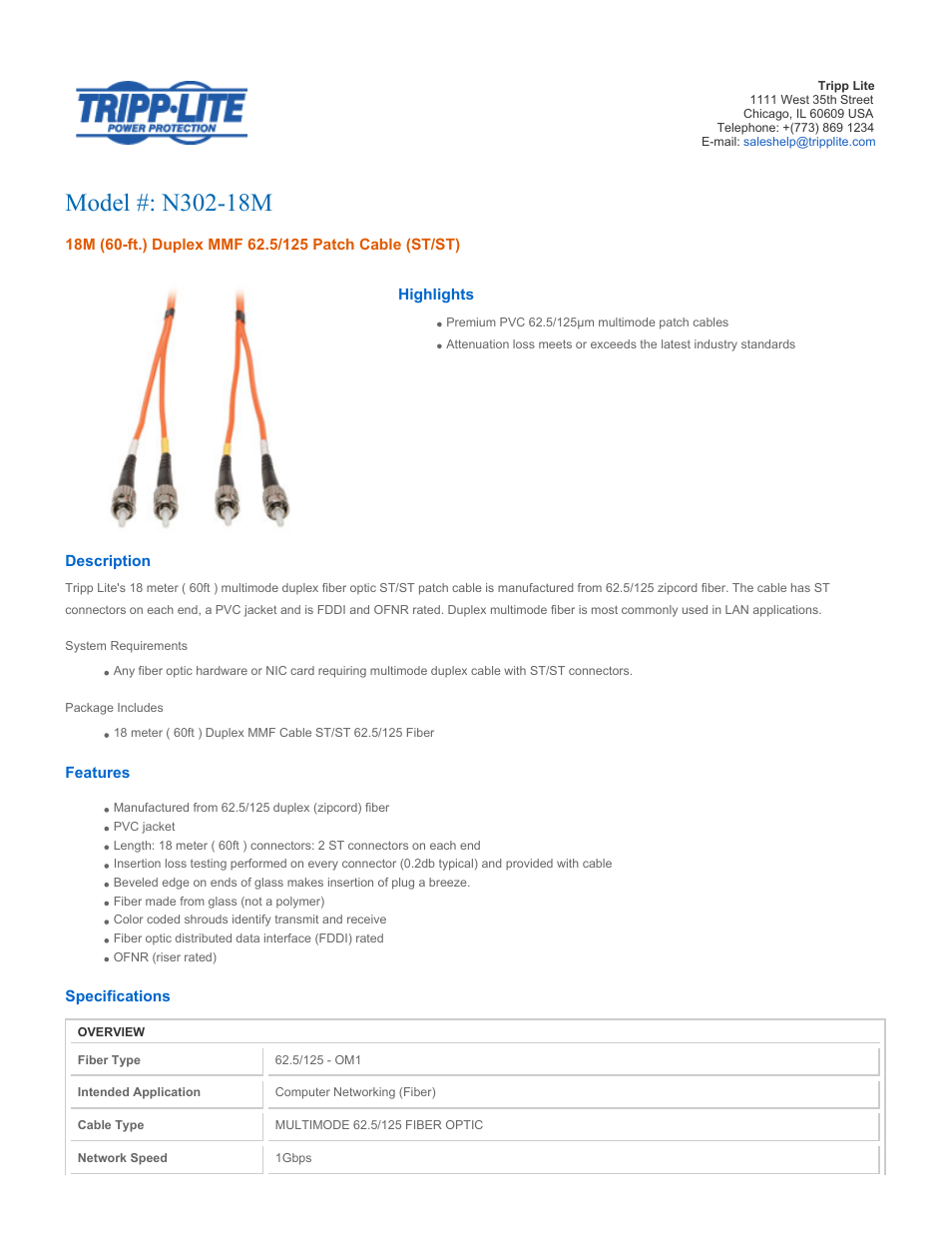 Tripp Lite N302-18M User Manual | 2 pages