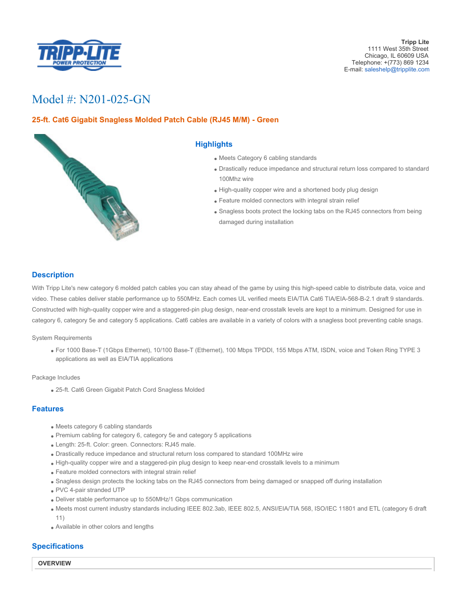 Tripp Lite N201-025-GN User Manual | 3 pages