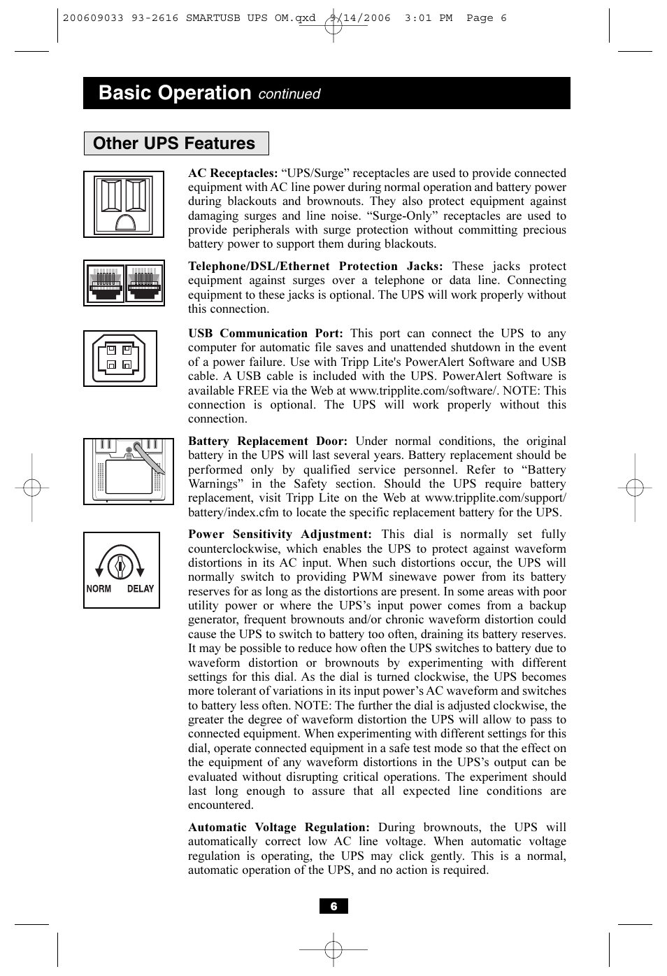 Basic operation, Other ups features | Tripp Lite SmartPro USB User Manual | Page 6 / 8