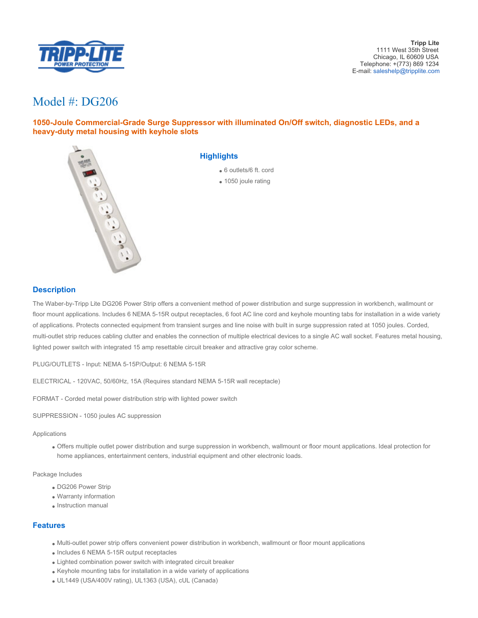 Tripp Lite DG206 User Manual | 3 pages