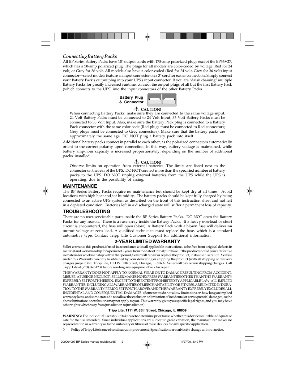 Tripp Lite BP36V33 User Manual | Page 2 / 3