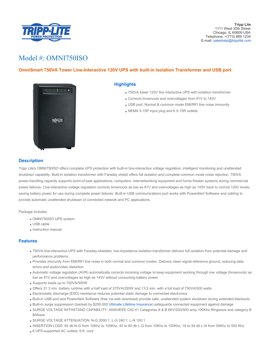 Tripp Lite OMNI750ISO User Manual | 5 pages