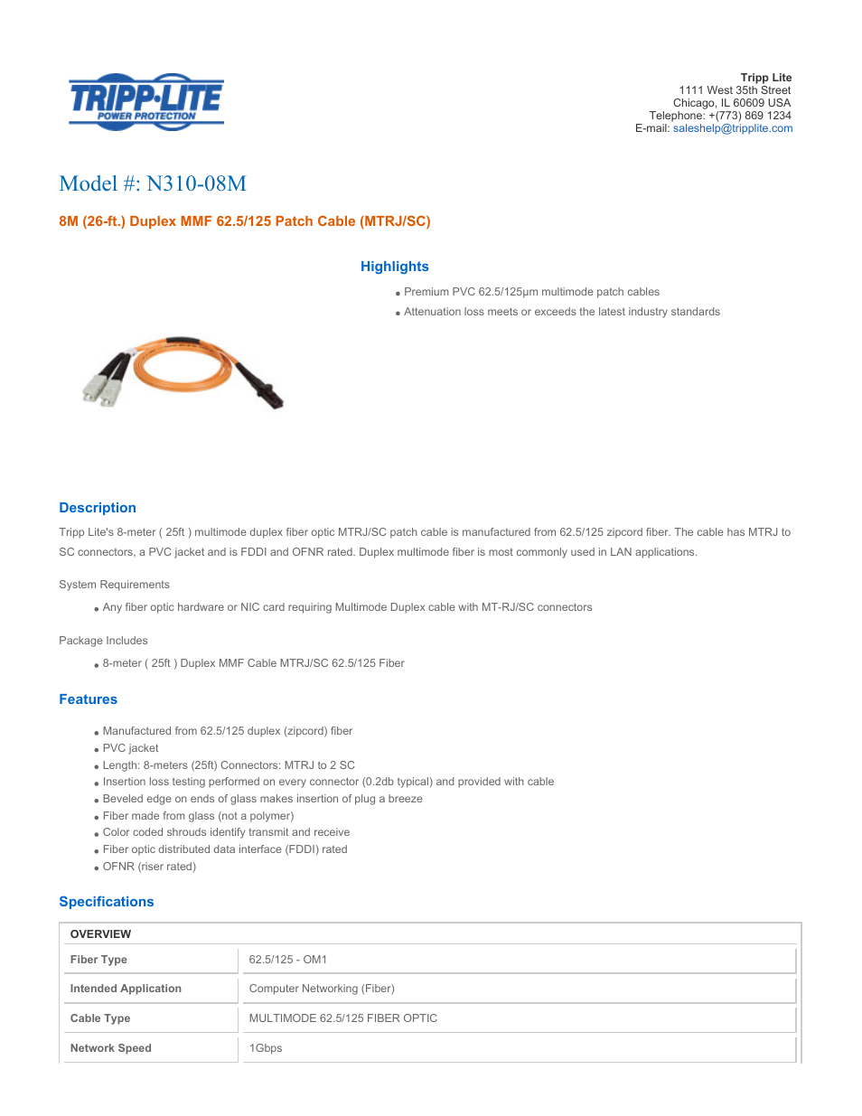 Tripp Lite N310-08M User Manual | 2 pages