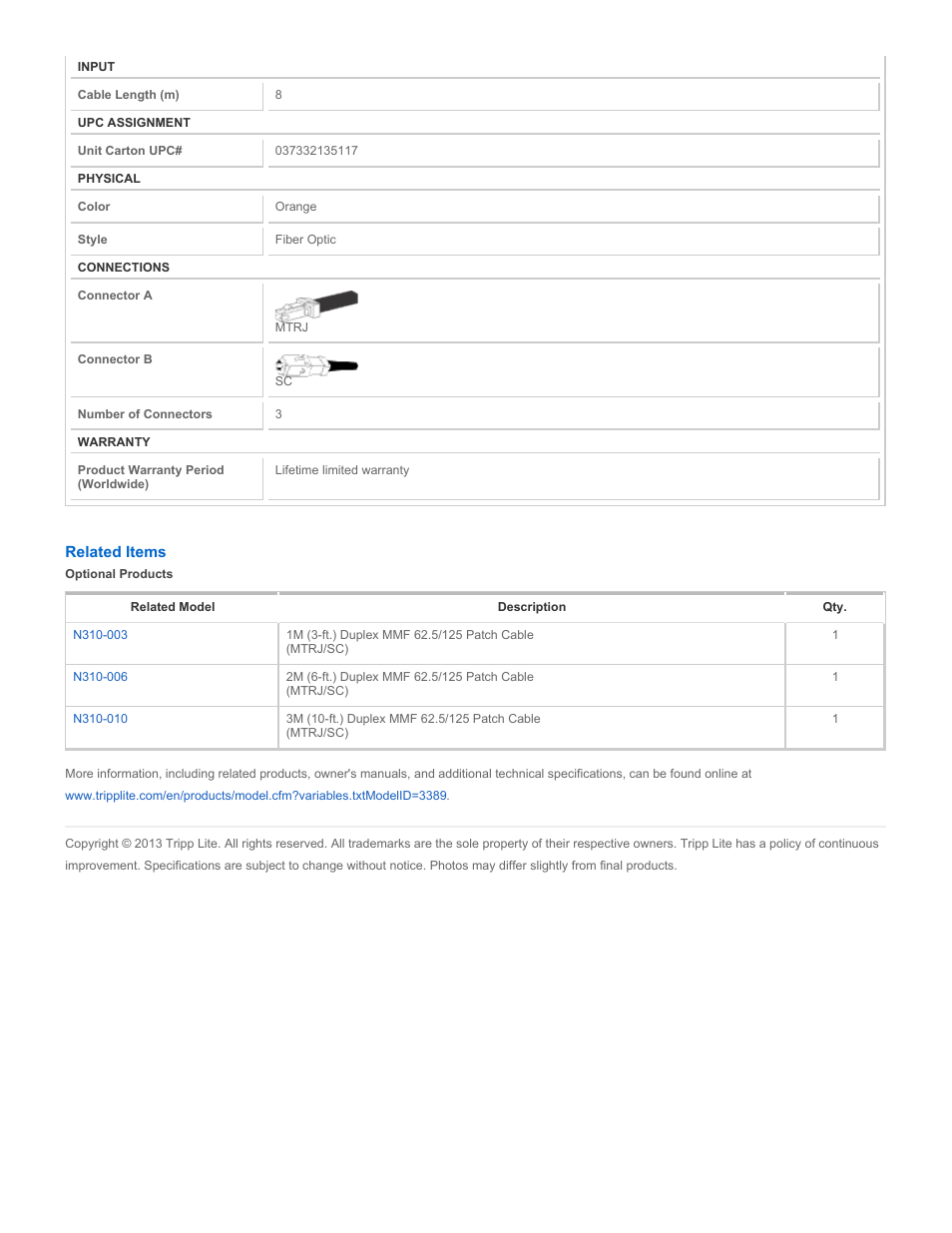 Tripp Lite N310-08M User Manual | Page 2 / 2