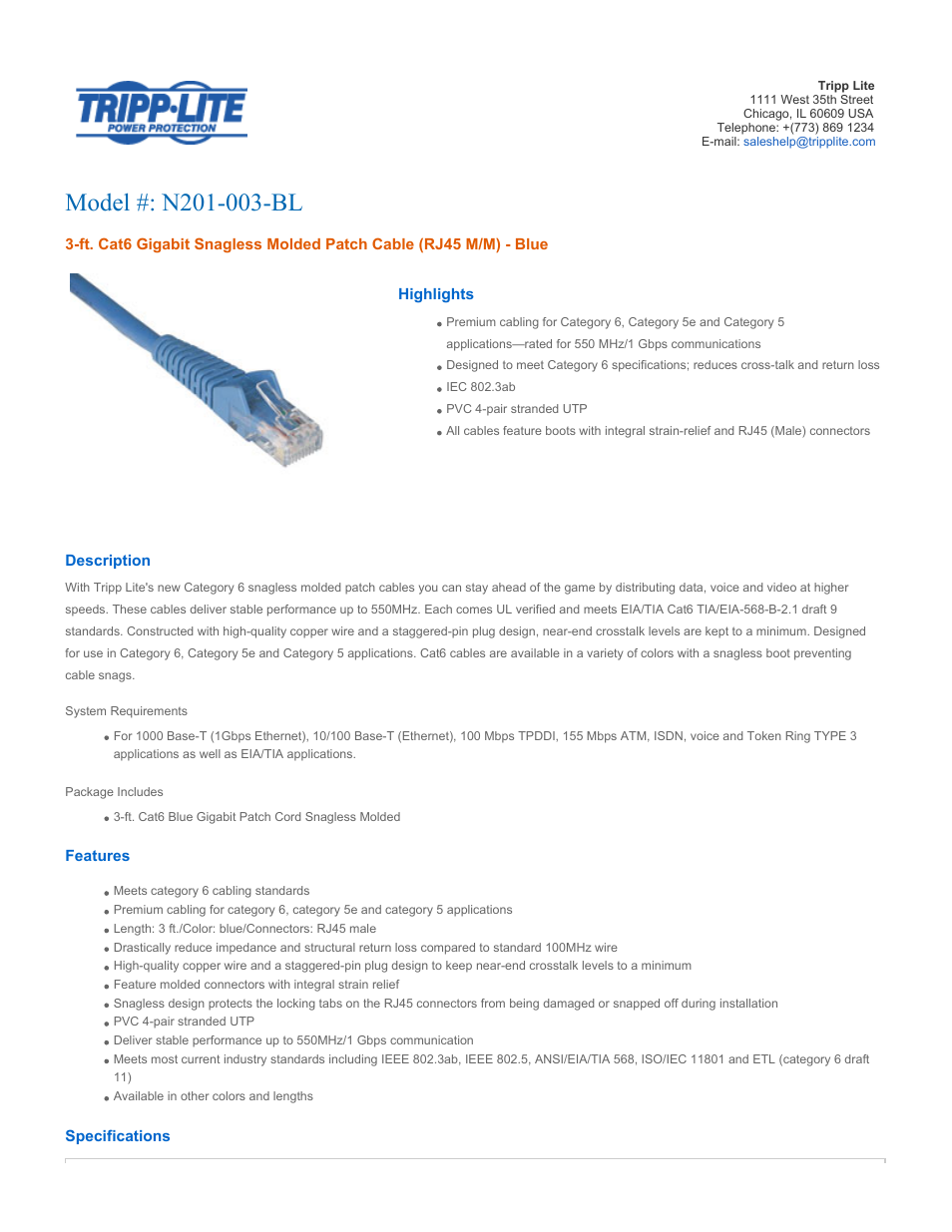 Tripp Lite N201-003-BL User Manual | 3 pages