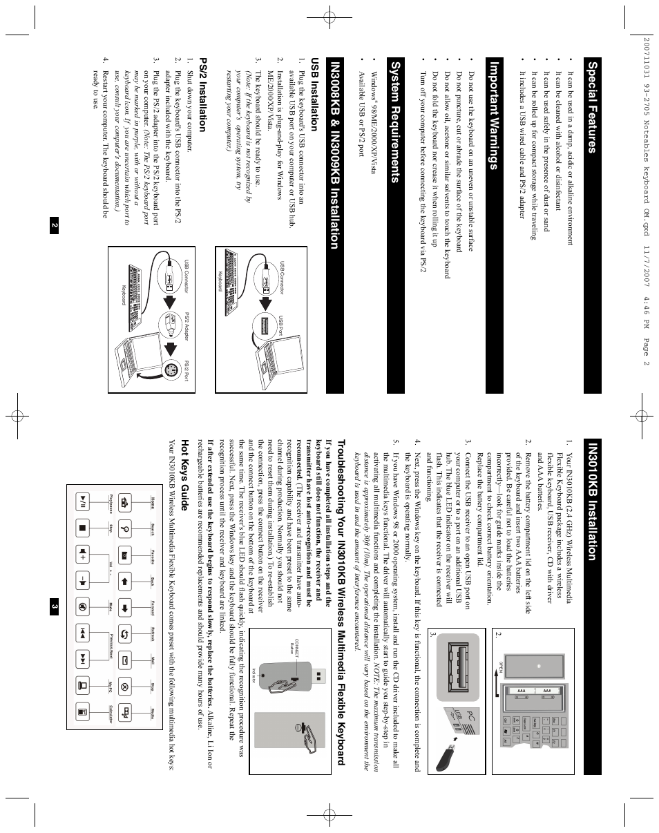 Special features, Impor tant w arnings, System requirements | Tripp Lite IN3008KB User Manual | Page 2 / 7