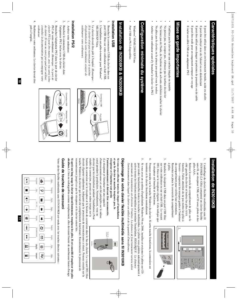 Caractéristiques spéciales, Mises en gar de impor tantes, Configuration minimale du système | Tripp Lite IN3008KB User Manual | Page 6 / 7