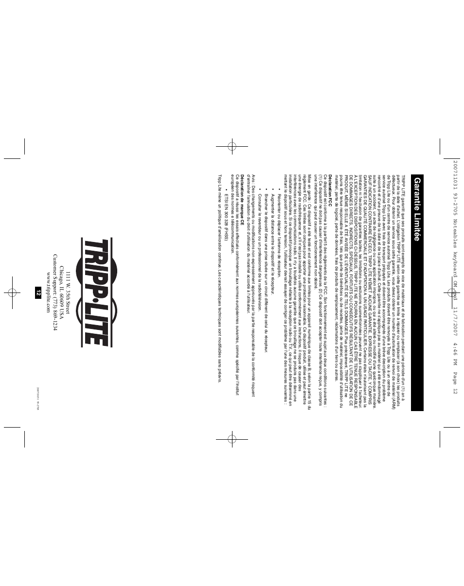 Garantie limitée | Tripp Lite IN3008KB User Manual | Page 7 / 7