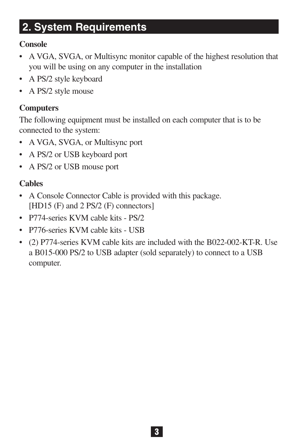 System requirements | Tripp Lite B022-002-KT-R User Manual | Page 3 / 13