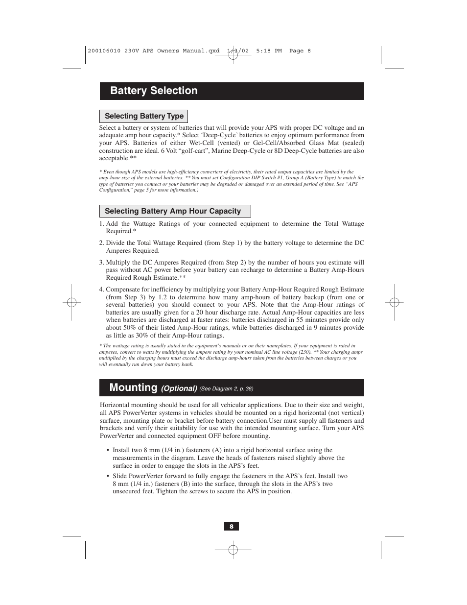 Mounting, Battery selection | Tripp Lite 93-2007 (200106010) User Manual | Page 8 / 22