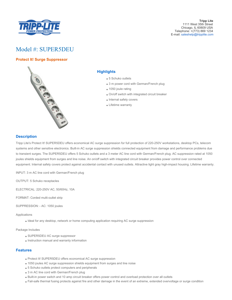 Tripp Lite SUPER5DEU User Manual | 3 pages