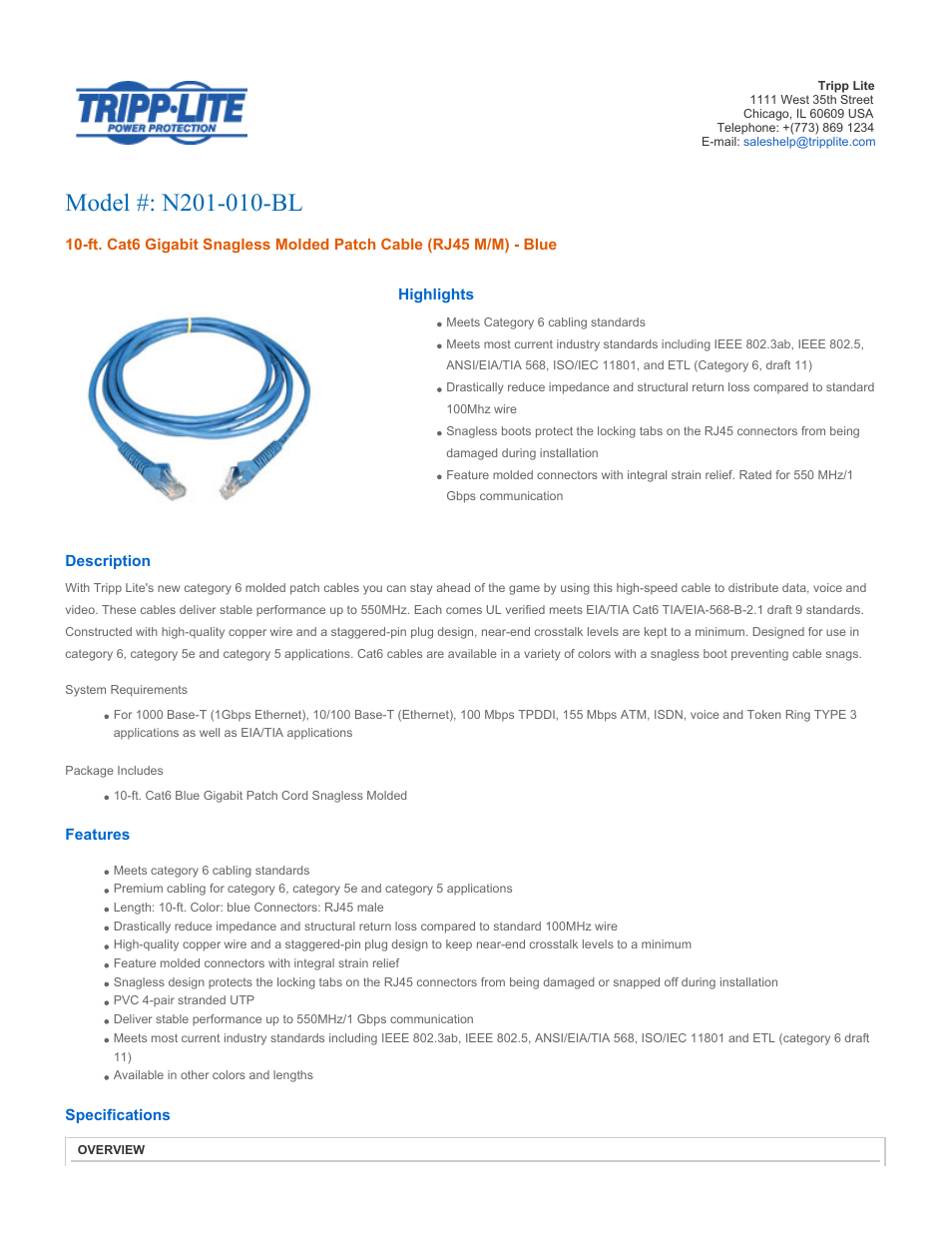 Tripp Lite N201-010-BL User Manual | 3 pages