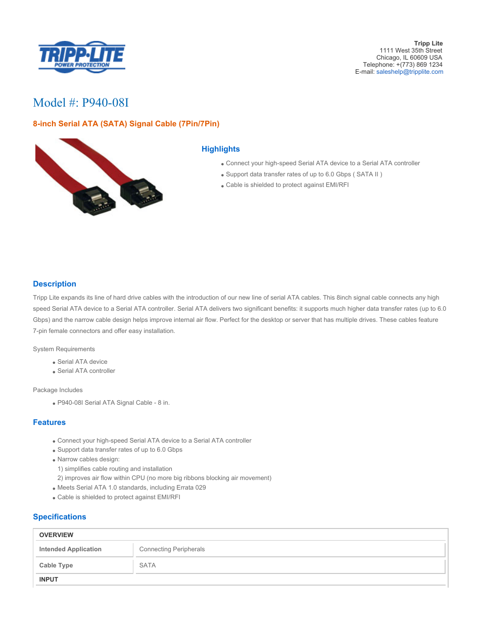 Tripp Lite P940-08I User Manual | 2 pages