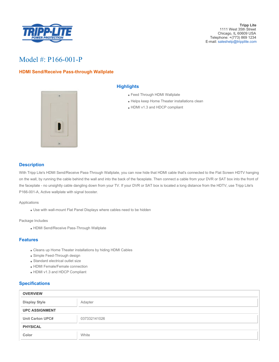 Tripp Lite P166-001-P User Manual | 2 pages