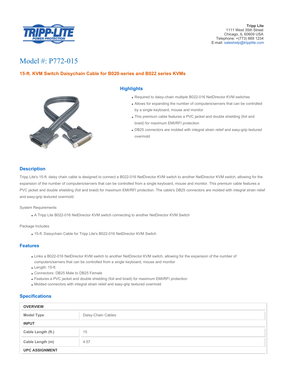 Tripp Lite P772-015 User Manual | 2 pages