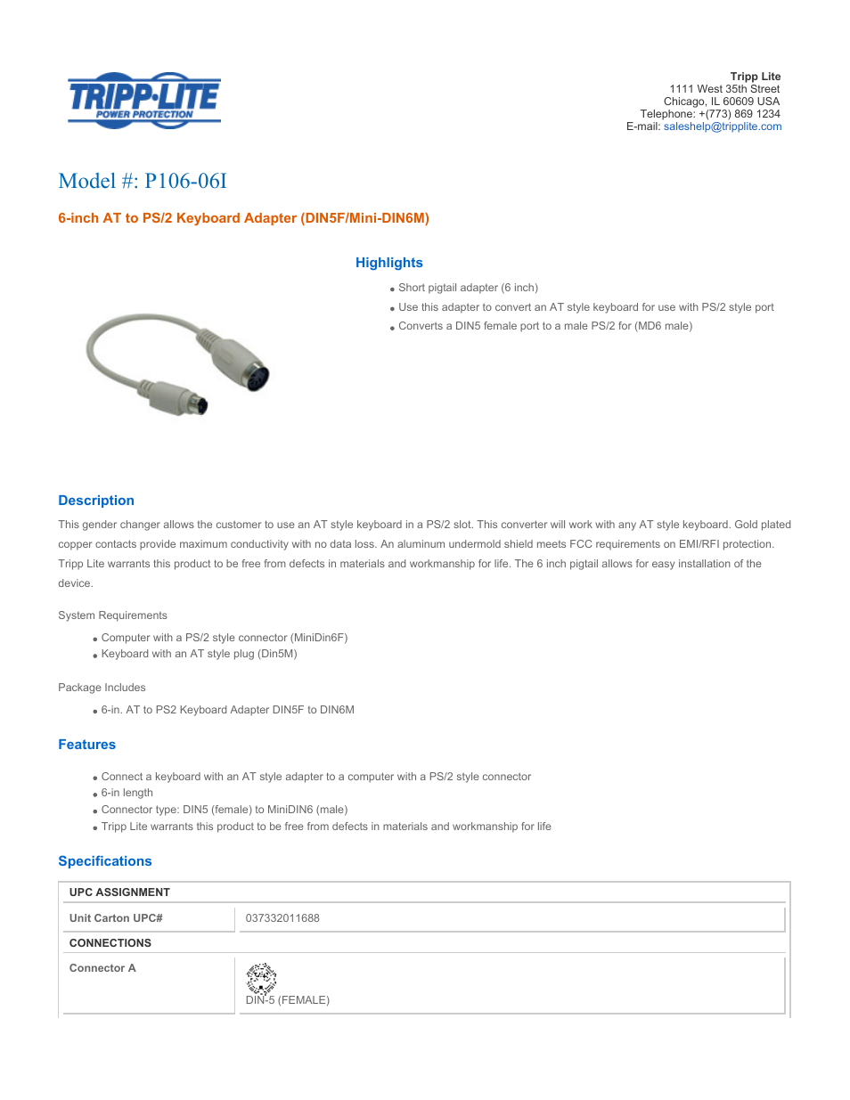 Tripp Lite P106-06I User Manual | 2 pages