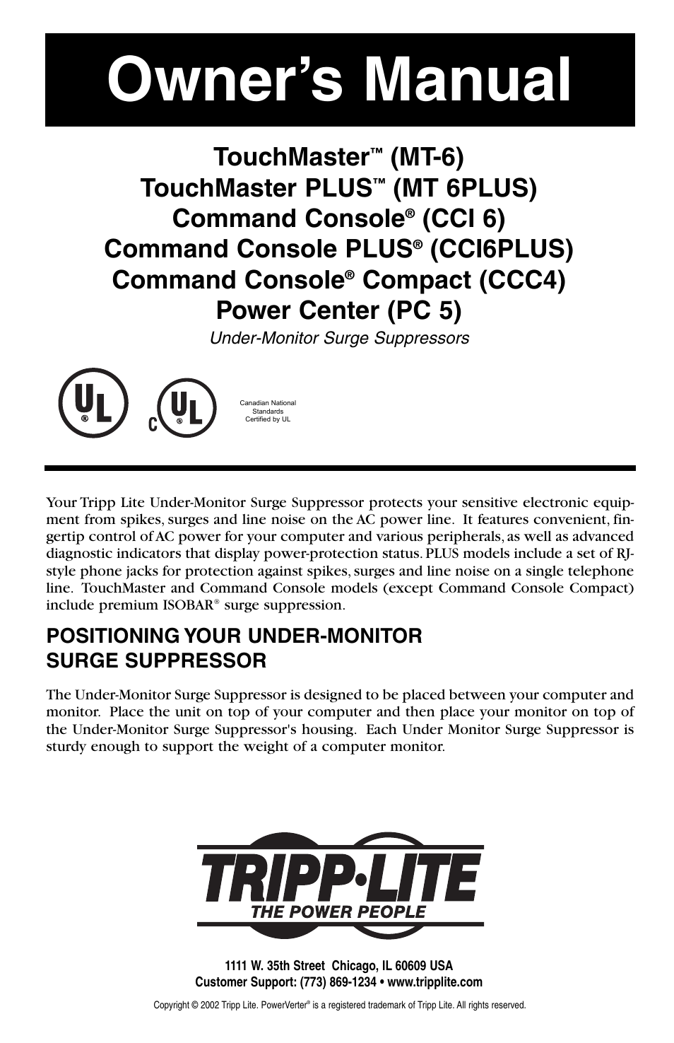 Tripp Lite TOUCHMASTER PC 5 User Manual | 8 pages