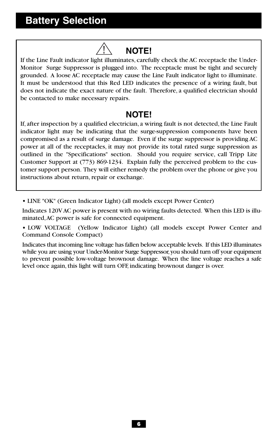 Battery selection | Tripp Lite TOUCHMASTER PC 5 User Manual | Page 6 / 8