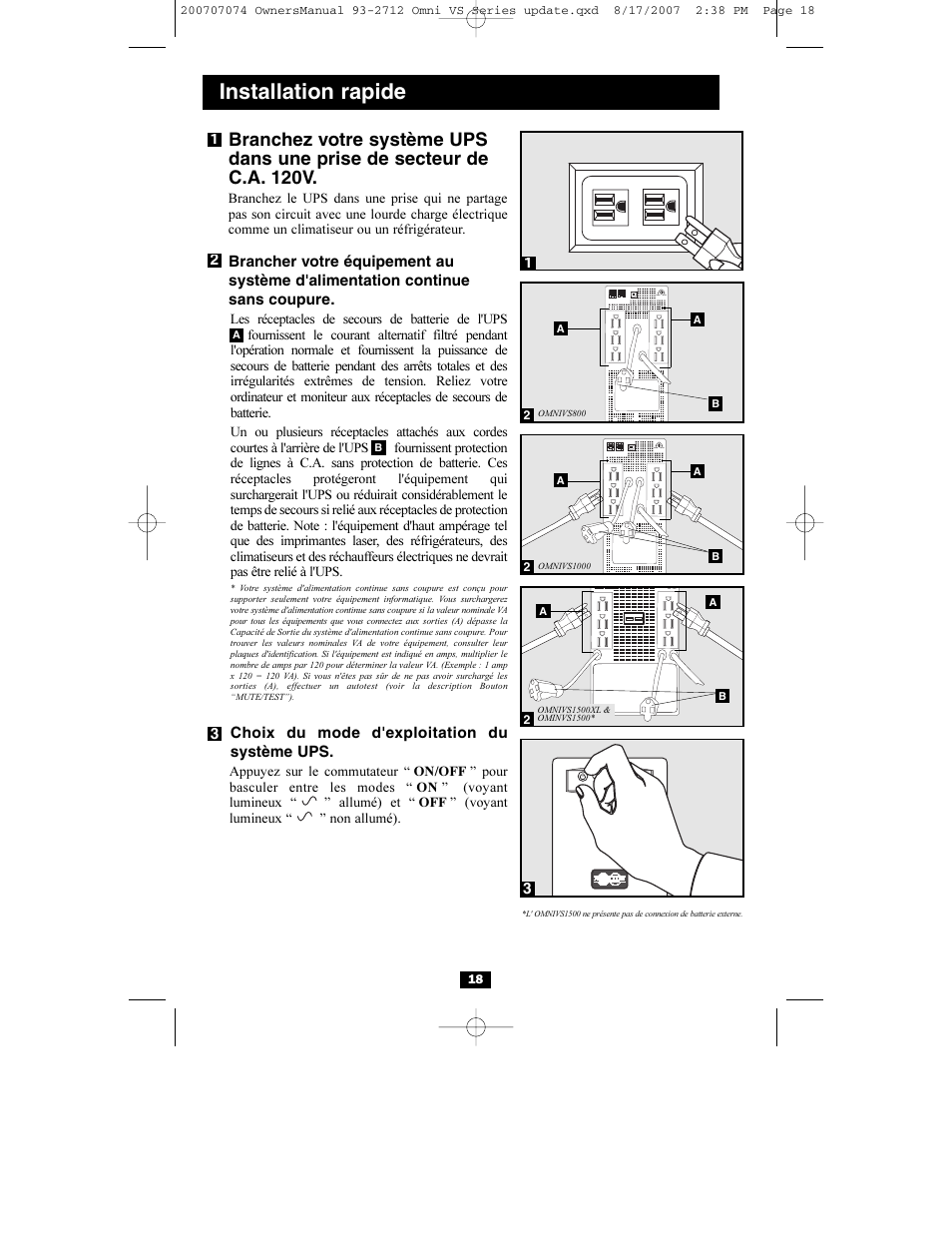 Installation rapide | Tripp Lite Omni VS UPS Systems OMNIVS1500 User Manual | Page 18 / 24