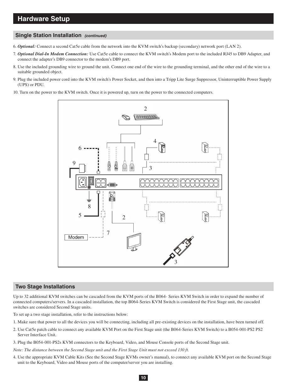 Two stage installations, Hardware setup | Tripp Lite NETDIRECTOR B064-016-04-IP User Manual | Page 10 / 72