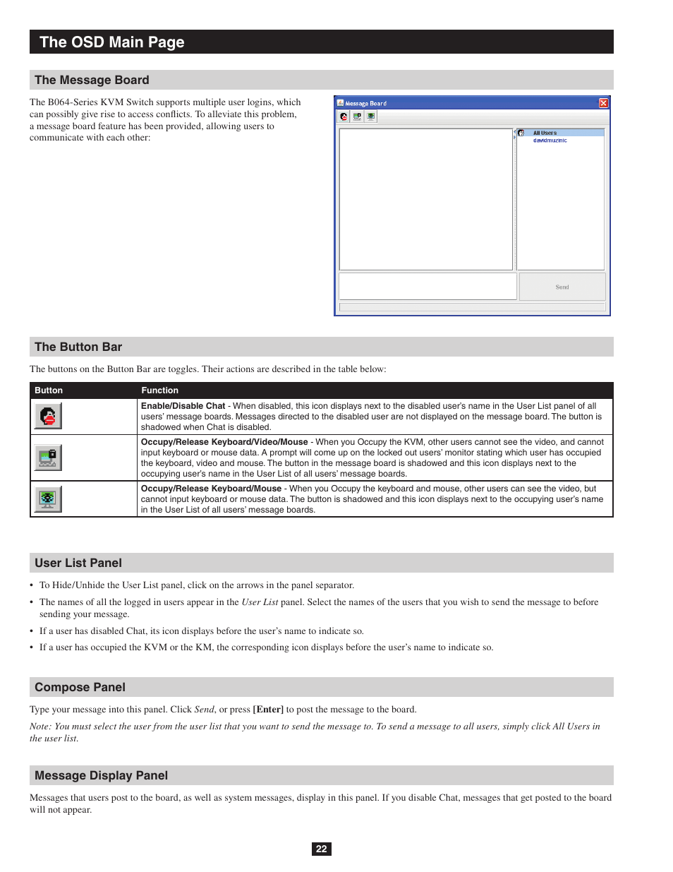 The osd main page | Tripp Lite NETDIRECTOR B064-016-04-IP User Manual | Page 22 / 72