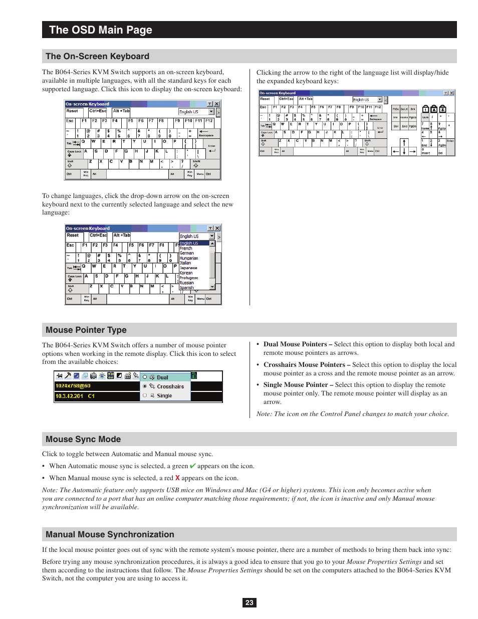 The osd main page | Tripp Lite NETDIRECTOR B064-016-04-IP User Manual | Page 23 / 72