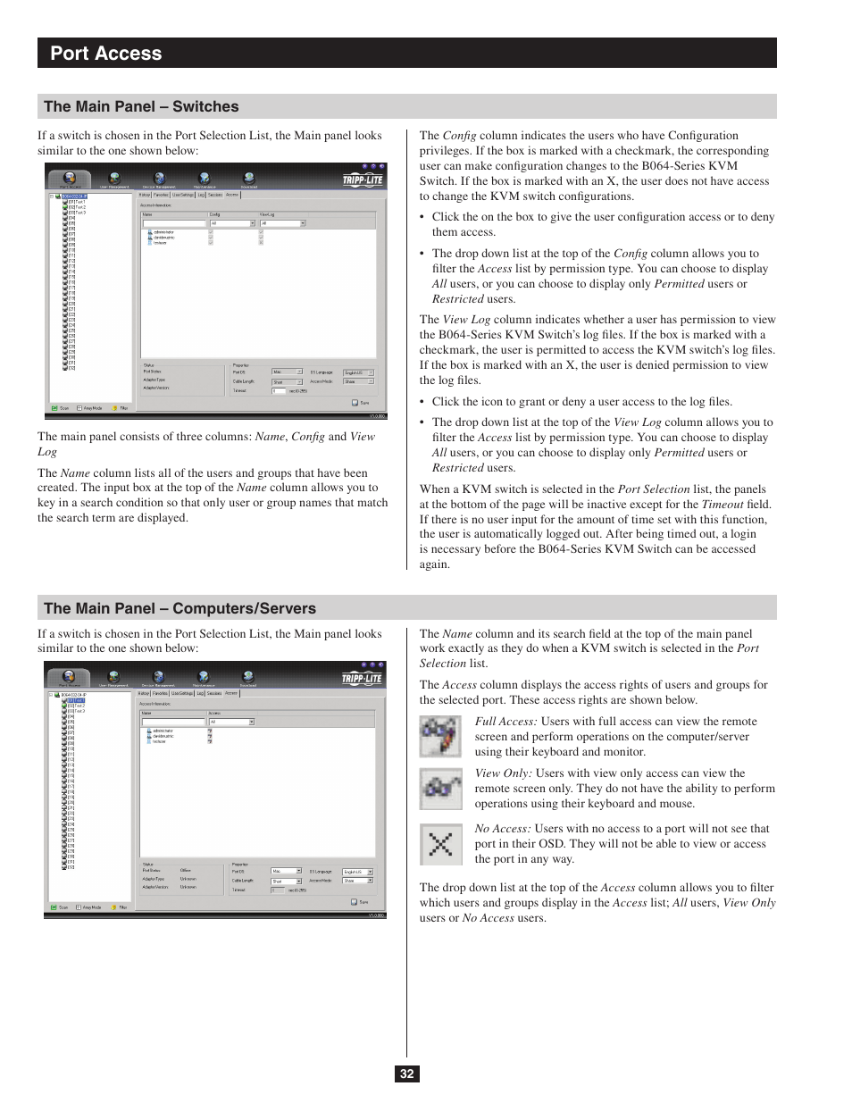 Port access | Tripp Lite NETDIRECTOR B064-016-04-IP User Manual | Page 32 / 72