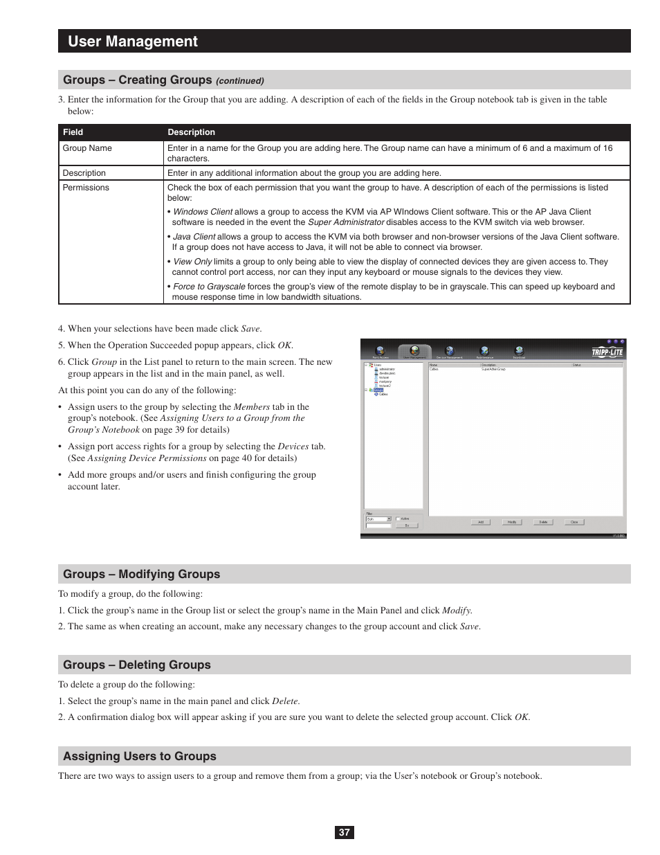 User management | Tripp Lite NETDIRECTOR B064-016-04-IP User Manual | Page 37 / 72