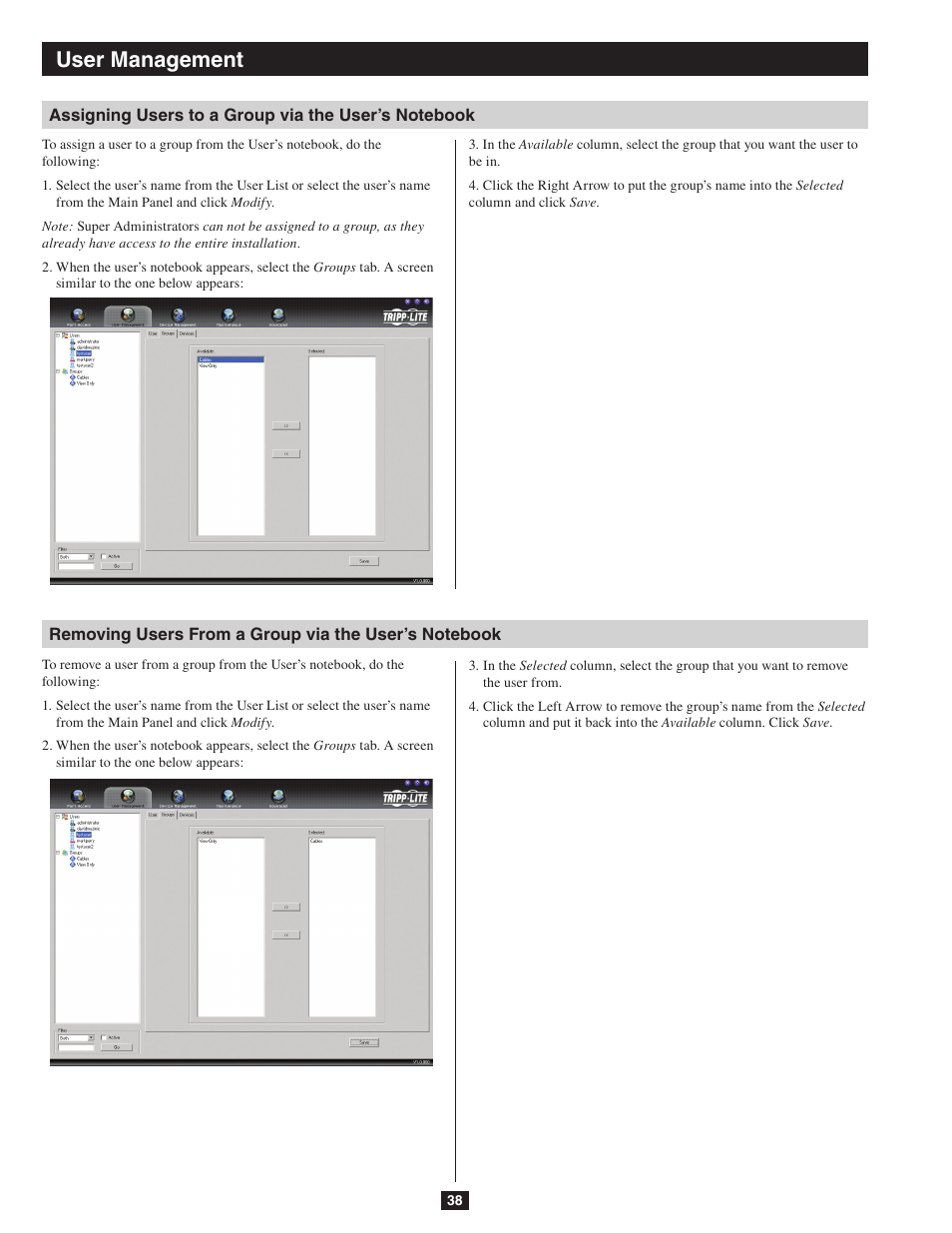 User management | Tripp Lite NETDIRECTOR B064-016-04-IP User Manual | Page 38 / 72