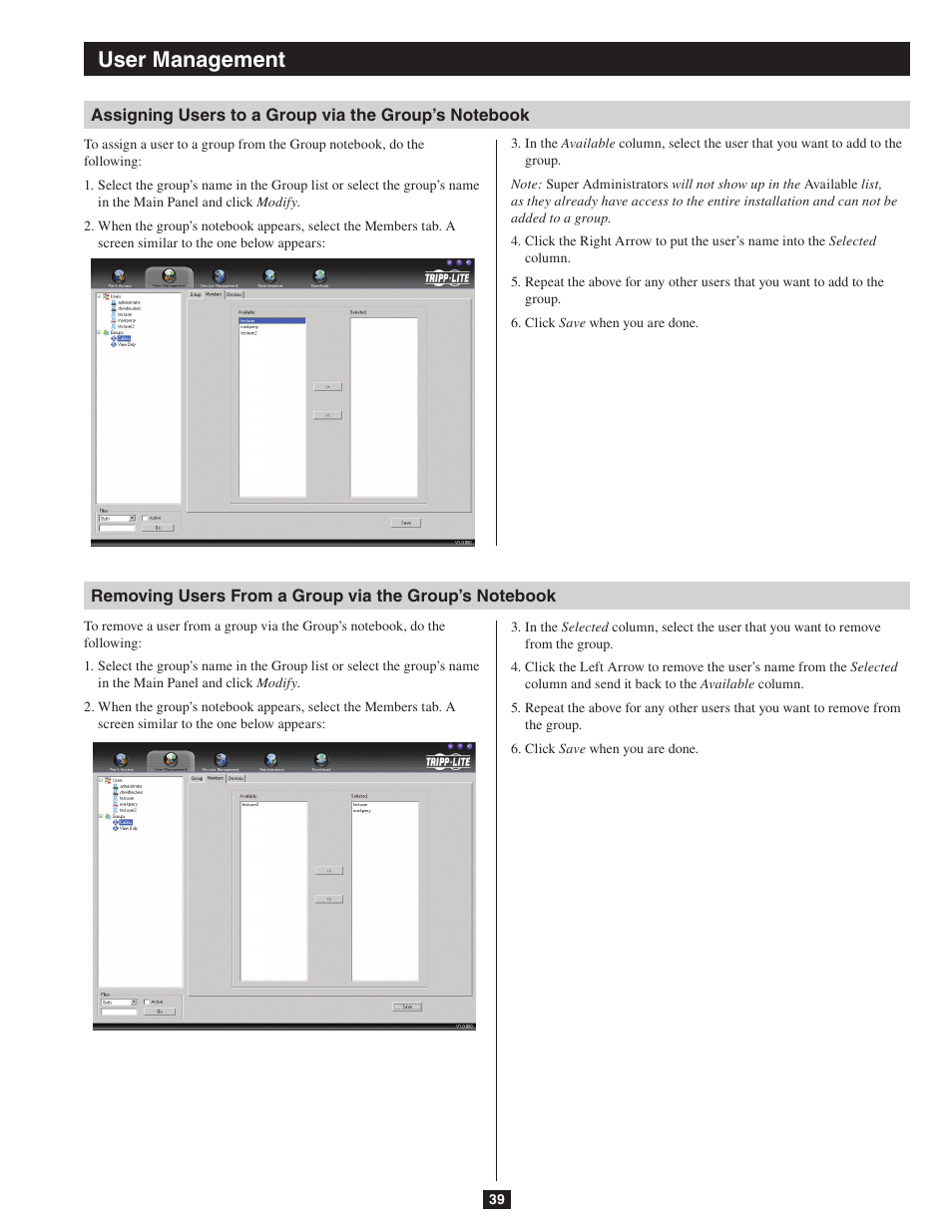 User management | Tripp Lite NETDIRECTOR B064-016-04-IP User Manual | Page 39 / 72