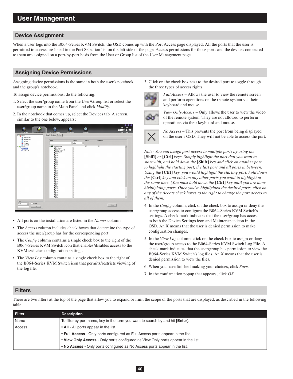 User management | Tripp Lite NETDIRECTOR B064-016-04-IP User Manual | Page 40 / 72