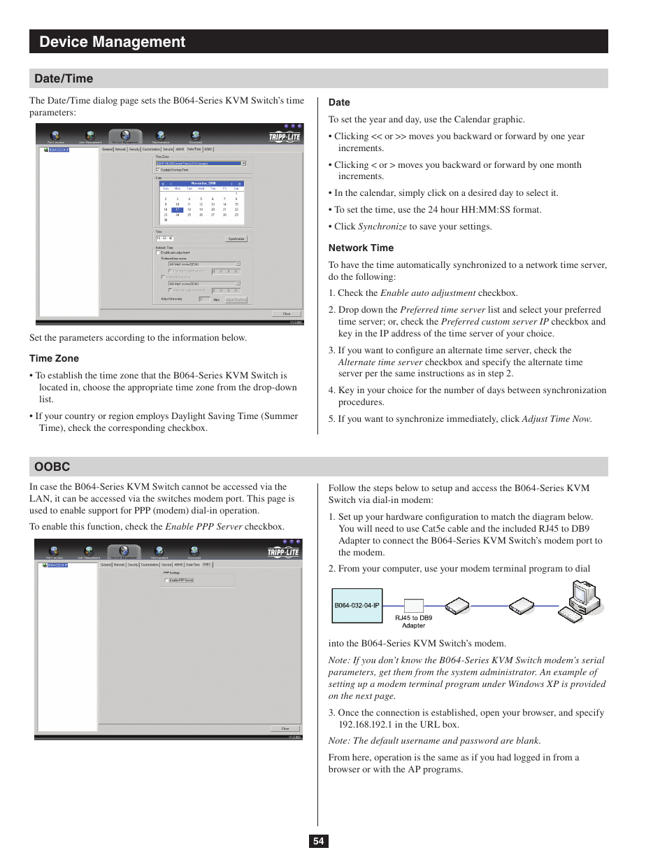 Date/time, Device management | Tripp Lite NETDIRECTOR B064-016-04-IP User Manual | Page 54 / 72