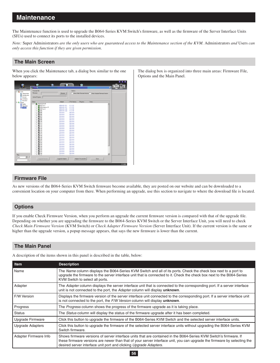 Maintenance | Tripp Lite NETDIRECTOR B064-016-04-IP User Manual | Page 56 / 72