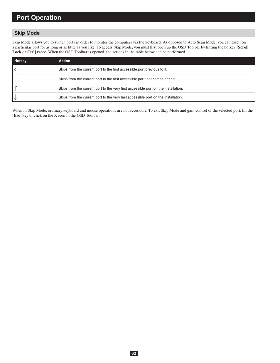 Skip mode, Port operation | Tripp Lite NETDIRECTOR B064-016-04-IP User Manual | Page 62 / 72