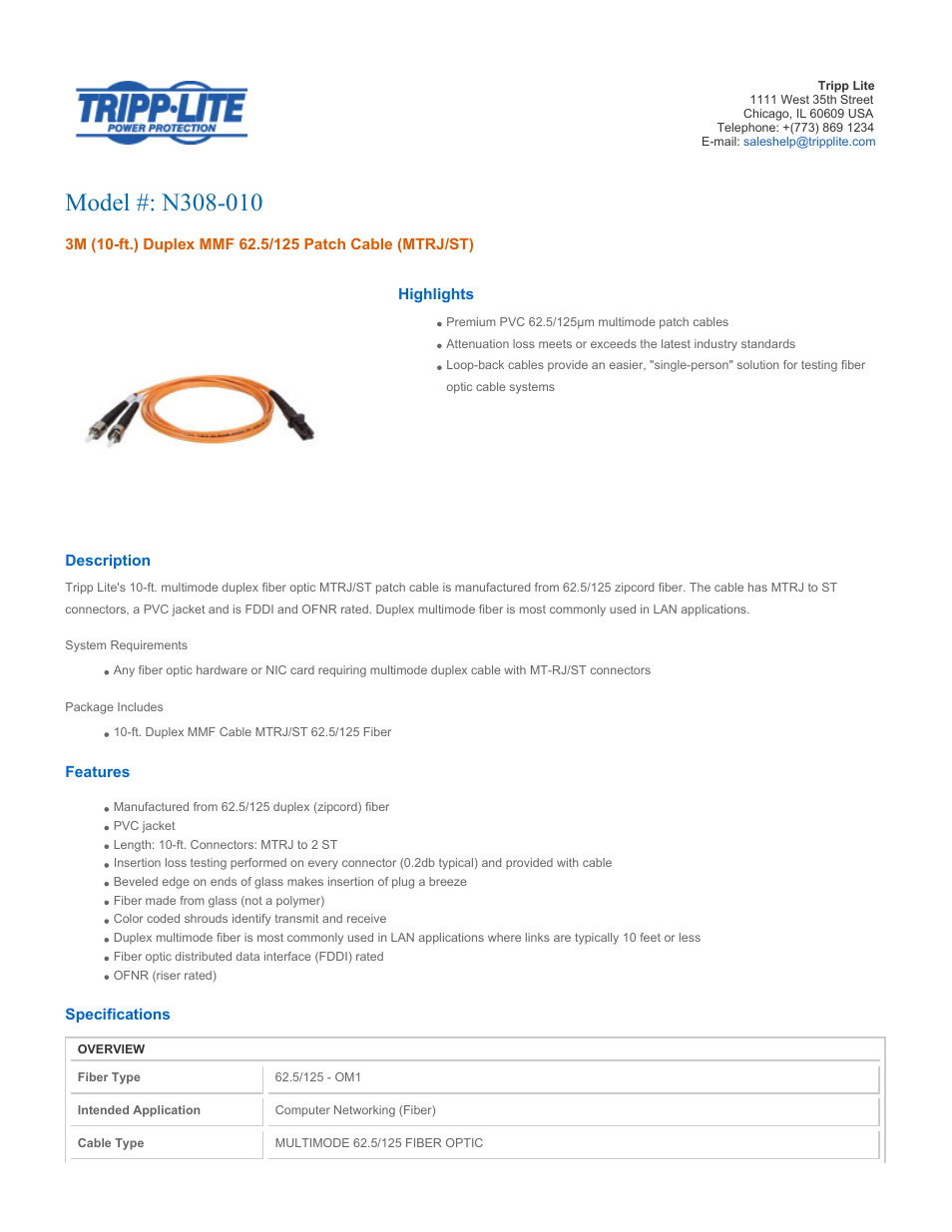 Tripp Lite N308-010 User Manual | 3 pages